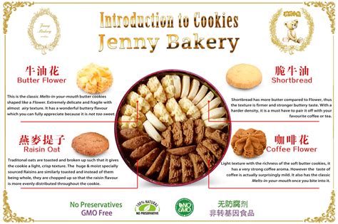 Jenny cookies - Mar 13, 2024 · Jenny Bakery’s best selling tin is the 4 Mix Butter Cookies (S$23 for 320g, S$27 for 380g, S$42 for 640g). It includes flavours of Butter Flower, Coffee Flower, Shortbread, and Raisin Oats. Also, look out for the seasonal special, Chocolate Flower Cookies (S$18 for 220g, S$24 for 320g) which boasts the …
